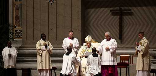 Pope soldiers through Easter Vigil after missing procession