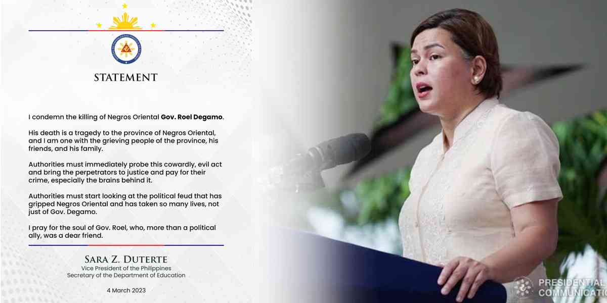 VP Sara condemns killing of Negros Oriental governor