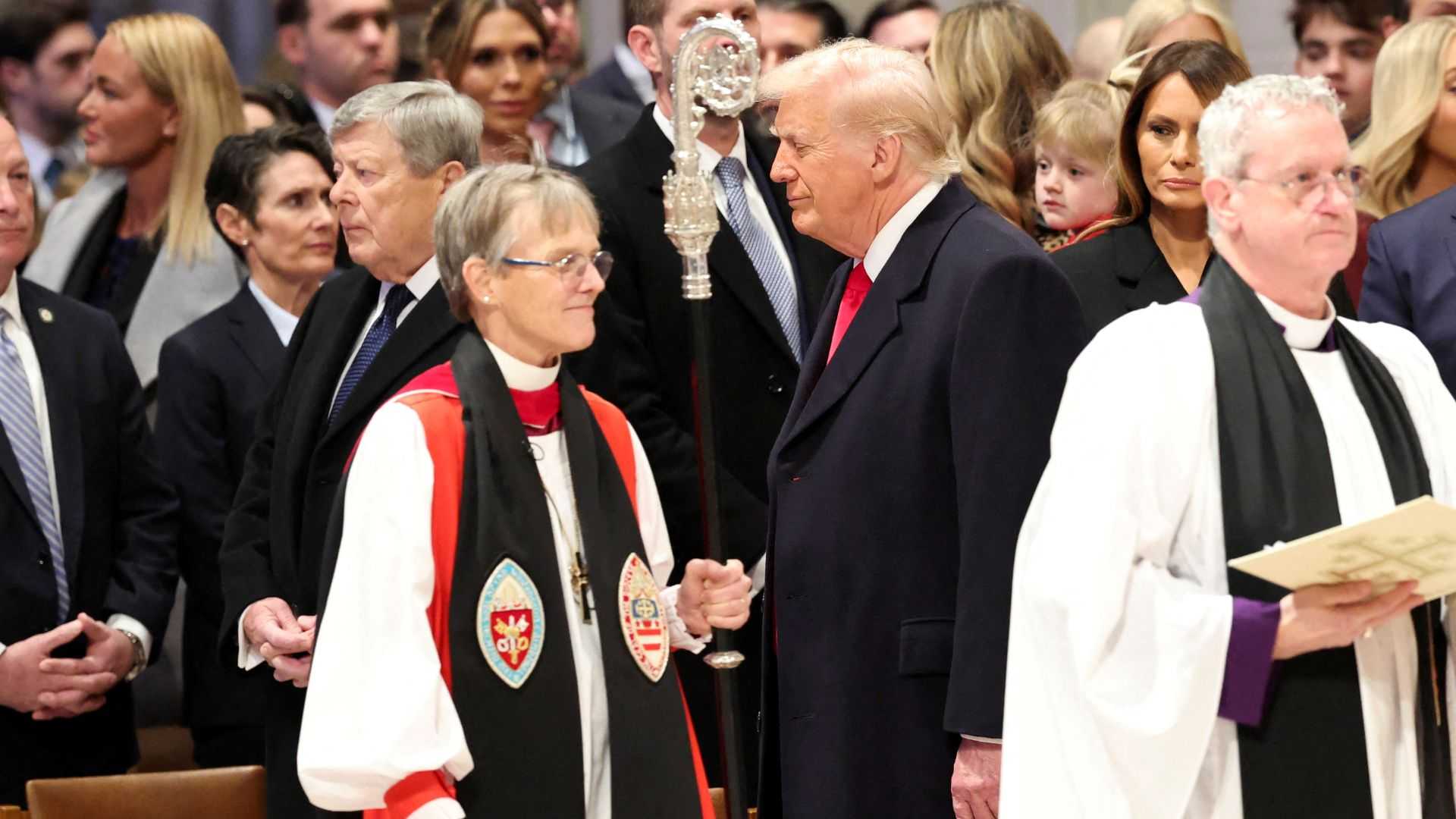 Trump attends prayer service, gets an earful on immigrants and LGBT youth
