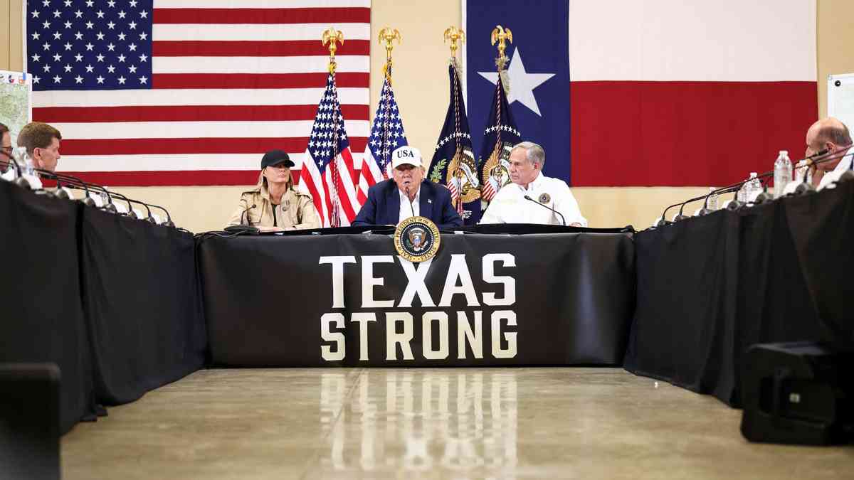 Trump visits Texas flood zone, defends government's disaster response