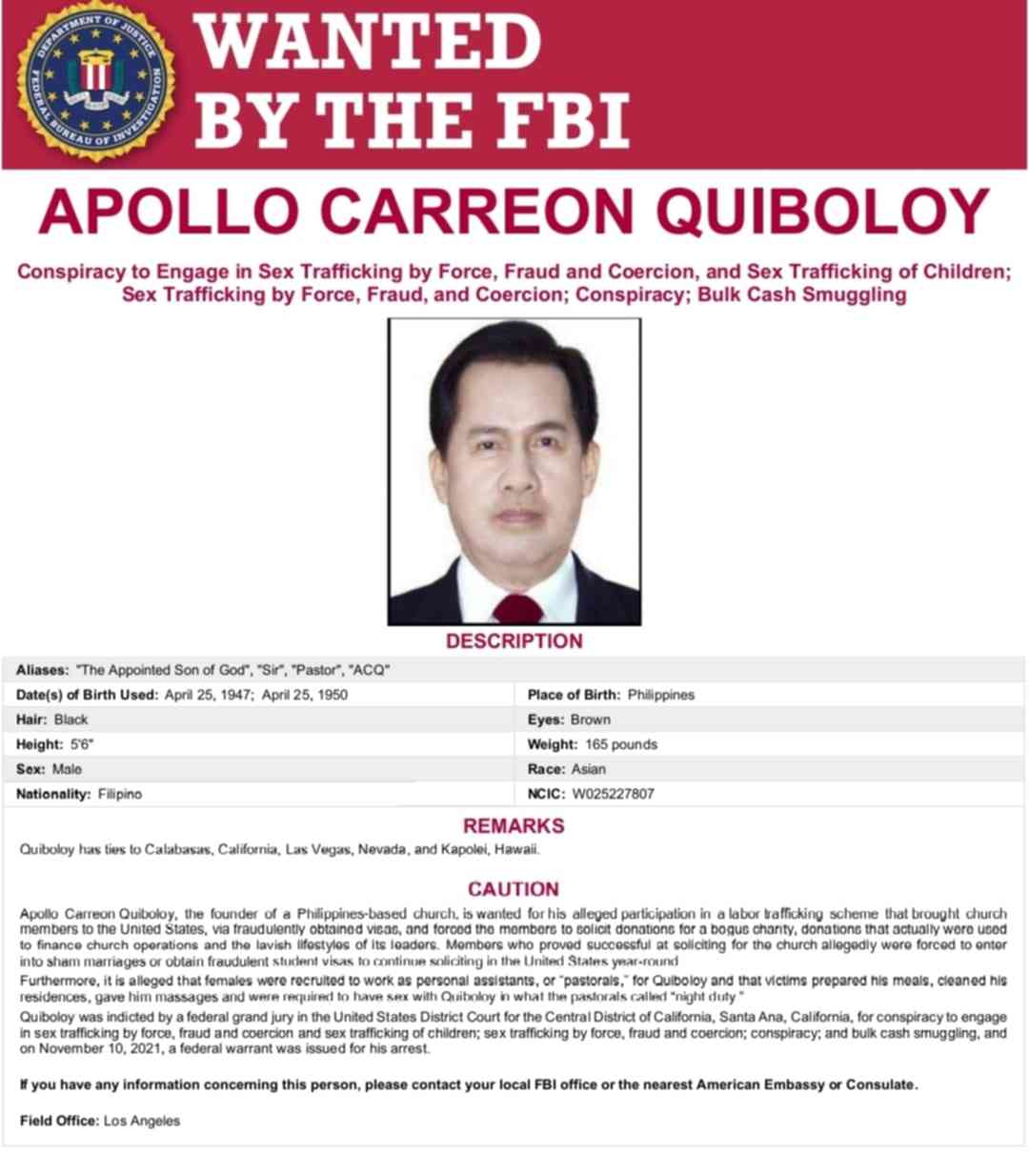 US request for televangelist Quiboloy’s extradition submitted to DOJ – PH envoy